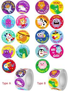 500pcs/Roll Cartoon Animal Stickers, Cute Stationery Stickers For DIY Decoration, Inspiring Reward Stickers, 1 Inch, Suitable For School, Home, Training, Gift Wrapping