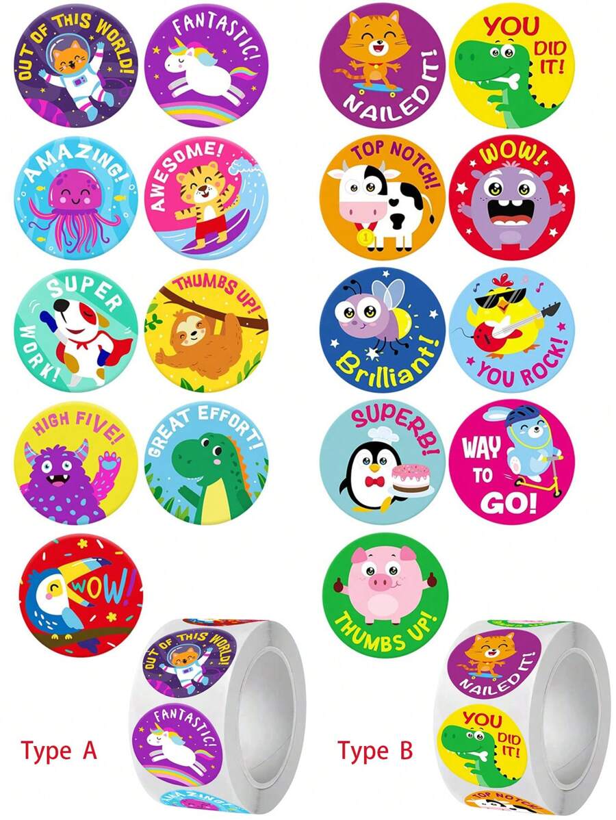 500pcs/Roll Cartoon Animal Stickers, Cute Stationery Stickers For DIY Decoration, Inspiring Reward Stickers, 1 Inch, Suitable For School, Home, Training, Gift Wrapping