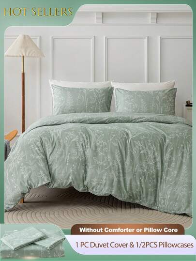 2/3 st bohemiskt blommigt sängkläderset (1/2 örngott, 1 påslakan, täcke ingår ej), grönt elegant lövtryckt sängkläderset, supermjukt, bekvämt, andningsbart, lämpligt för alla årstider, perfekt för att skapa ett mysigt sovrum eller studentrum, även en utmärkt present.