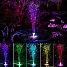 Solar Powered Bird Bath Water Fountain Pump Kit With LED Lights, Multi-Color Spray Patterns For Night, Suitable For Bird Baths, Solar Fountain Pump Set With 6 Different Nozzles, Outdoor Garden Decor For Ponds, Pools And More