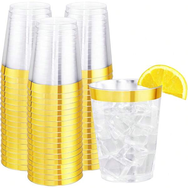 300ml Copo de Vidro Transparente com Borda Dourada, Copo com Borda Dourada Elegante, Adequado para Casamento, Ação de Graças, Natal