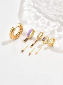 8pcs/Set Elegant Zirconia Pendant Earrings Minimalist Charm Jewelry Set, Suitable For Women's Date, Party, And Daily Wear - Yellow Gold - View 3