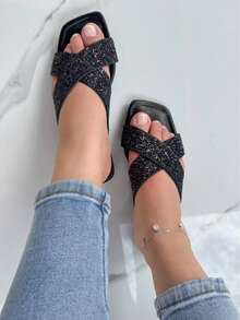 Women's Flat Sandal X Glitter - 黑色 - 查看 8