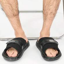 Salkin New Men Casual Slippers, Hook And Loop Closure Solid Color Simple Style, Soft Comfortable Non-Slip Sole, Suitable For Indoor, Beach, Strap Breathable Thick-Sole Odor-Resistant Slides - Black - View 7