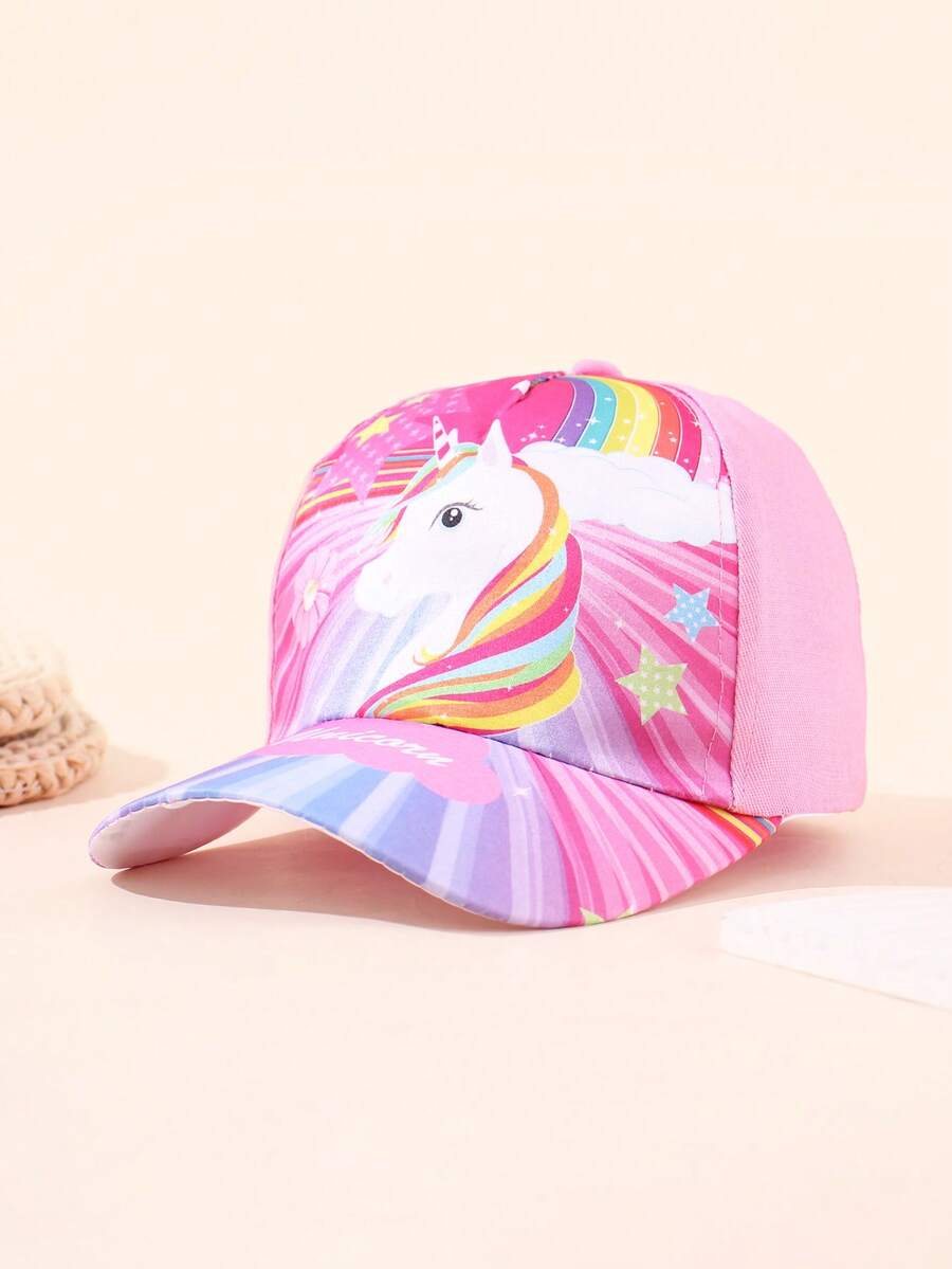 1頂女童3-8歲彩色獨角獸印花棒球帽,適合日常穿著、團體活動 - 彩色 - 查看 1