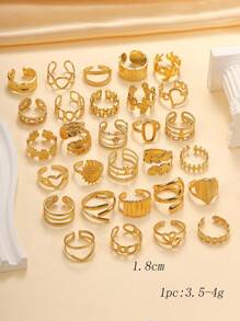 6/16/12/24 pièces Ensemble d'anneaux géométriques de haute qualité en acier inoxydable doré, styles aléatoires expédiés, taille ajustable, convient pour la décoration quotidienne ou en cadeau pour femmes