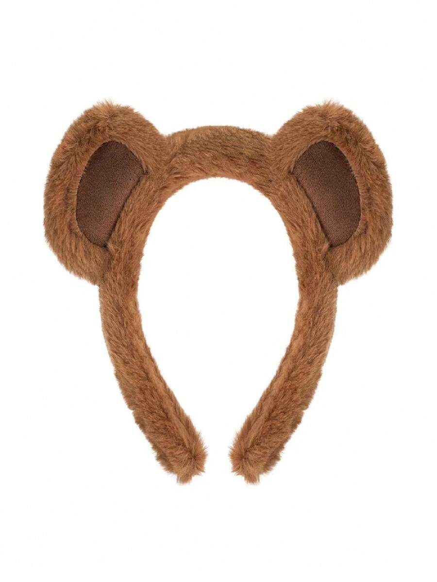 1 件新款毛绒熊头带，女士卡通日常化妆面膜洗脸运动头带，动物优雅可爱休闲街头派对涤纶头带，四季适用，发带，发箍头带 - 毛絨小熊髮箍 - 查看 1