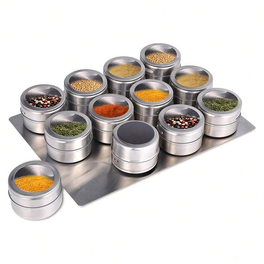 4 Packs, Magnetic Spice Jar, Wall Mounted Stainless Steel Spice Jar, With Lid And Small Hole, Rust Free, Easy To Clean