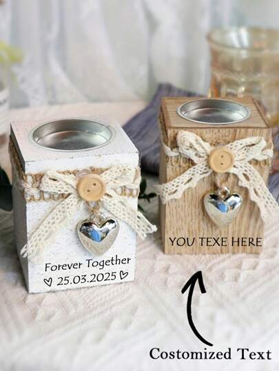 1pc Personalized Custom Western Classic Wooden Candle Holder - Polished Tabletop Candlesticks For Creative Hollow Candle Cup Table Decoration - Perfect For Birthday Dating Atmosphere And Candlelight Dinner Props, Farmhouse Decor, Hall