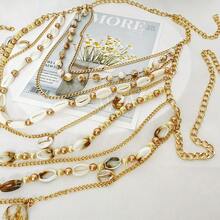 1 件可调节贝壳串珠身体链，适合度假和派对装扮 - 金色 - 查看 10