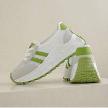 Women's Green Mesh Chunky Sneakers, Breathable Casual Sports Shoes, Size 35-40 - Green - View 1