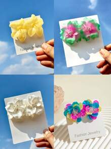 1 Pair Fashion Cute Fresh Pastoral Resin Colored Glass Bead Flower Stud Earrings For Women, Suitable For Beach, Party, Gift