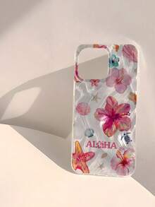 1 件闪亮粉色花朵、海星、贝壳设计防水防震防滑软手机壳适用于苹果手机 - 彩色 - 查看 3