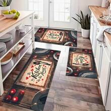 Kitchen Rug And Mat Set With My Kitchen Phrase Pattern, Non-Slip Washable, Kitchen Cushion, Smooth Soft Comfortable Easy To Clean Material, Suitable For Bedroom, Living Room, Dining Room, Kitchen, Bathroom, Entryway