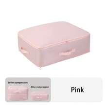 Ultra Space Saving Self Compression Organizer Extra Large Jumbo Zippered Storage Bag For Closet King Comforter, Pillow, Quilt, Bedding, Clothes, Blanket Organizers Carry Handles Can Be Compressed Storage And Organization Moving Bags Pink/Beige/Blue Bag For School School Accessories School Stuff