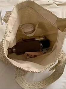 Summer Straw Bag Large Capacity Tote Bag Female Shoulder Bag Handmade Fresh Rural Portable Grass Woven - Rust Brown - View 8