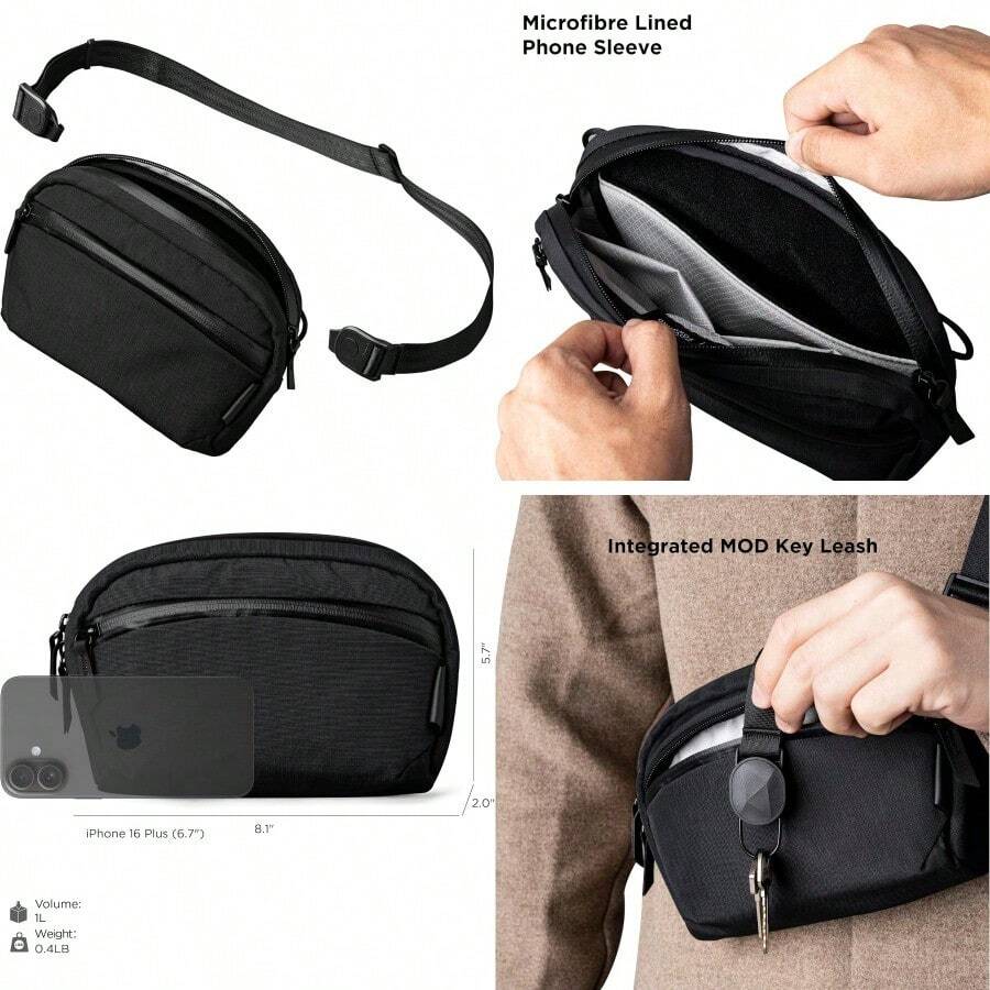 Flight Sling Bag 1L -Men's Crossbody Bag With Adjustable And Detachable Shoulder Strap - BlackAxoflux210d - View 1