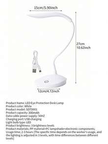 Foldable Charging Learning Bedside USB Desk Lamp, Touch Dimmable Eye-Friendly Computer Desk Lamp, Dormitory Reading Desk Lamp, Bedroom Nightstand Table Lamp, White Light - White - View 10