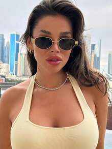 1副女士大框椭圆形金属镜框网络红人街拍复古休闲时尚眼镜个性化时尚眼镜 - 彩色 - 查看 7