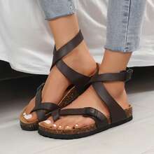 Women's Adjustable Buckle Non-Slip Sandals,Comfortable Arch Support Strap Cork Insole Slippers - 棕色 - 查看 1