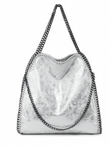 Túi xách nữ, túi đeo vai bằng da giả, túi dây xích, túi mềm, túi đeo vai dây xích mới, túi xách tay, túi xô, túi tote, thích hợp cho đi chơi, đi làm, mua sắm. - Bạc - Xem 3