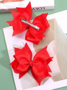 2pcs Red Bow Hair Clips, Fabric Alligator Clip Bow Hair Accessories, Fashion Hair Decor, Suitable For Kids Party Gifts - Red - View 6
