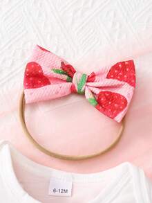 女婴草莓印花 + 草莓印花裙 + 蝴蝶印花发圈连体衣套装 - 彩色 - 查看 4