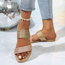 Dép xăng đan đế bằng nữ kiểu La Mã, quai vàng, màu kaki, mẫu mới năm 2025, phù hợp với trang phục xuân hè. - Màu Khaki - Xem 6