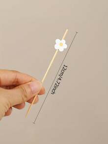 100pcs Sweet Daisy Theme Disposable Food Picks Flower Dessert Fruit Forks - Wooden Toothpick Sticks, Perfect For Drinks, Desserts, Appetizers, Fruit & Dessert Decorations, Party, Wedding, White Faux Pearl Mini Food Picks For Decoration, Kitchen, Summer Parties - Durable, Fun Drink Accessories - Multicolor - View 7