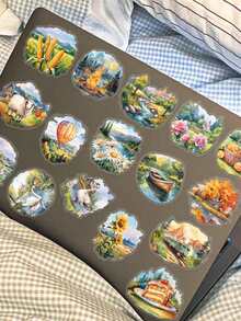 50 piezas de pegatinas de paisaje rural, diseño simple y creativo, adecuadas para regalos de graduación, regreso a la escuela, decoración DIY para planificadores, fundas de teléfono, cuadernos, tabletas, patinetas, guitarras, equipaje, paquetes, cascos, sobres, estanterías, cajas de almacenamiento - Multicolor - Ver 4