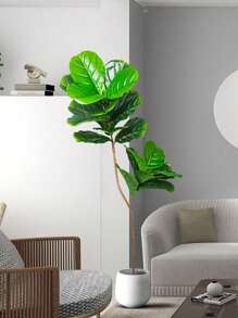 74-165cm Large Artificial Banyan Tree Fake Tropical Rubber Plants Branch Plastic Big Fiddle Leaves Tall Ficus Tree Daily Necessities Green For Home Garden Office Outdoor Decor Without 1pc