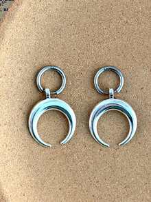 1 Pasang Anting Hoop Liontin Bulan Gaya Gothic Hip Hop Vintage Minimalis untuk Wanita, Cocok untuk Pemakaian Sehari-hari - Perak - View 9
