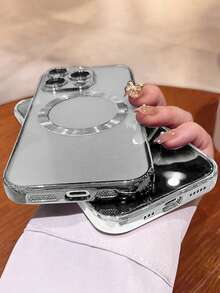 VRNOEI 奢华电镀磁吸手机壳，兼容 16/15/14/13/12/11/17 Pro Max/16/15/14 Plus/AIR，支持磁吸无线充电，防震防摔，男女通用，透明磁吸边框手机壳 - 銀色 - 查看 4