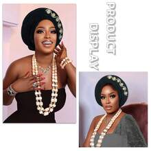 1pc African Style Head Wrap With Layered Bejeweled Edge Head WrapAccents, Laminated Strap Cap, Traditional African Turban Hat For Women Personalized Elastic Headwear - A - View 19