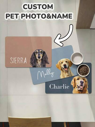 1pc Custom Dog Food Mat, Personalized Dog Mats Using Pet Photo + Name, Personalized Dog Food Mat, Personalized Dog Placemat, Custom Dog Bowl Mat, Personalized Pet Mat, Fashionable, Colorful, Cute, Simple, Kawaii, Unique Personalized Customized Gifts, Ideal For Christmas, Valentine's Day, Mother's Day, Father's Day, Anniversaries, New Year
