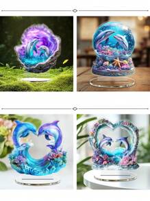 1pc Colorful Acrylic Dolphin Decorative Figurine, Desk Decor For Living Room, Bedroom, Home Decor Cartoon Dolphin Stand