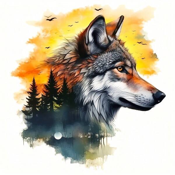 1/2/3pcs Vibrant Wolf Head & Landscape Art Vinyl Heat Transfer Prints | Realistic Watercolor Effects Suitable For Customizing Clothes, Bags, Pillows, T-Shirts