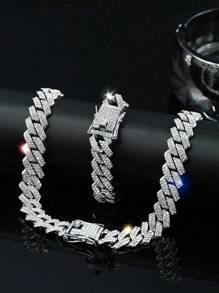 1 pieza Conjunto de collar y pulsera de eslabones cubanos estilo Miami pesado para hombres, estilo hip-hop, collar de múltiples tamaños, joyería de rapero de moda callejera, regalo
