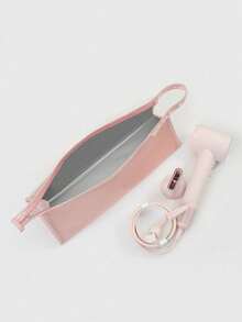 1 szt. PU Skórzana torba podróżna przenośna torba do przechowywania jednolity kolor zamek błyskawiczny suszarka do włosów torba do przechowywania, wodoodporna pyłoszczelna uchwyt wałki do włosów torba podróżna, lekka suszarka do włosów ochronna torba, duża pojemność, domowa organizacja przechowywania na wakacje, sypialnia, łazienka, biuro, biurko - Różowy - Zobacz 4