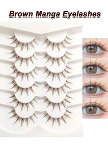 Rikuaild 6 Pairs Brown Cartoon Style False Eyelashes, Delicate & Soft, With Transparent Bands, Can Extend Lashes - Spiky Manga Lashes - View 2
