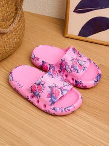 1 Pair Girls Cute Cartoon Fashion Comfortable Casual Lightweight Foam Slippers, Suitable For Summer - Hot Pink - View 2