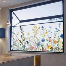 1 Stück Buntglas-Fensterfolie mit Frühlingsblumen, Fensterverkleidungsfolie mit geätztem Glas-Effekt, klassisch europäischer, farbenfroher Dekorfilm für Küche und Zuhause