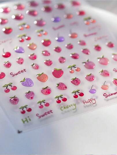 1 قطعة ملصقات فن الأظافر 5D، ملمس جيلي شفاف وردي فاتح، ملصقات أظافر 5D مرتفعة بارزة ذاتية اللصق، ديكورات أظافر بأشكال فواكه جميلة 5D، مستلزمات أظافر