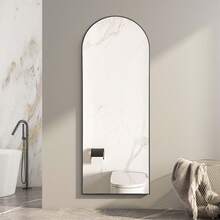Sweetcrispy Arched Full Length Mirror 64"X21" For Bedroom, Full Body Mirror With Stand, Hanging Or Leaning For Wall, Aluminum Alloy Thin Frame Floor Standing For Living Room, Tall, Black - Black - View 2