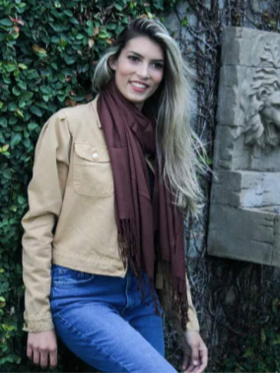 Shawls Scarf Sophisticated Plain Print Social-Xx6161 - Rust Brown - View 1