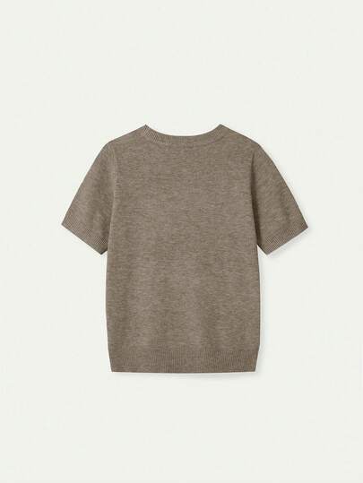 FOR BEAUTY New Spring/Summer Women's Knit Short Sleeve Top, Casual Minimalist Style Apricot Solid Color Crew Neck Pullover, Suitable For Daily Wear And Commuting