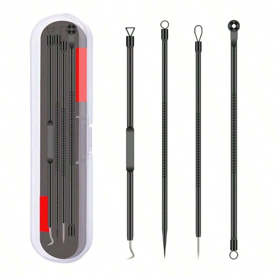 4 件套痤疮黑头去除工具，女性护肤美容工具毛孔清洁套装，黑头去除剂，美容，护肤产品，水疗，自我护理，护肤工具，面部护理，美容师用品，皮肤，洗面奶，面部 - 黑色 - 查看 1