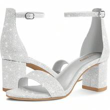 Women's Low Block Chunky Heels Sandals Comfortable Open Toe Ankle Strap Party Dress Pump Strappy 2-Inch Thick Heel Sandals - 花的 - 查看 9
