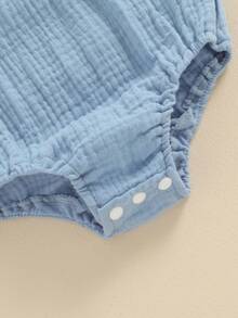 Baby Girl Boy Summer Cotton Linen Romper Clothes Basic Plain Ruffle Sleeveless Comfy Rompers Newborn Tops - 藍色 - 查看 5
