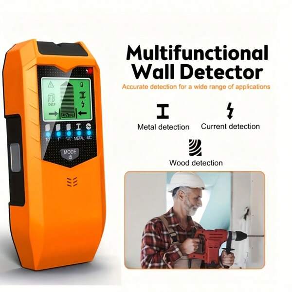 Instrumento de detección de paredes de metal 5 en 1, detector de madera, alambre y corriente eléctrica portátil, escáner para medir cables, acero de refuerzo de hormigón en paredes portantes y cables ocultos en el metal